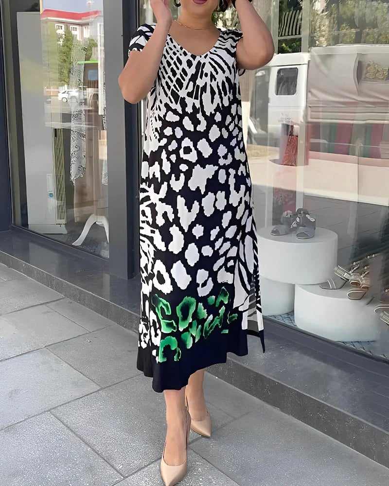 Sukienka z krótkim rękawem i nadrukiem, casualowa