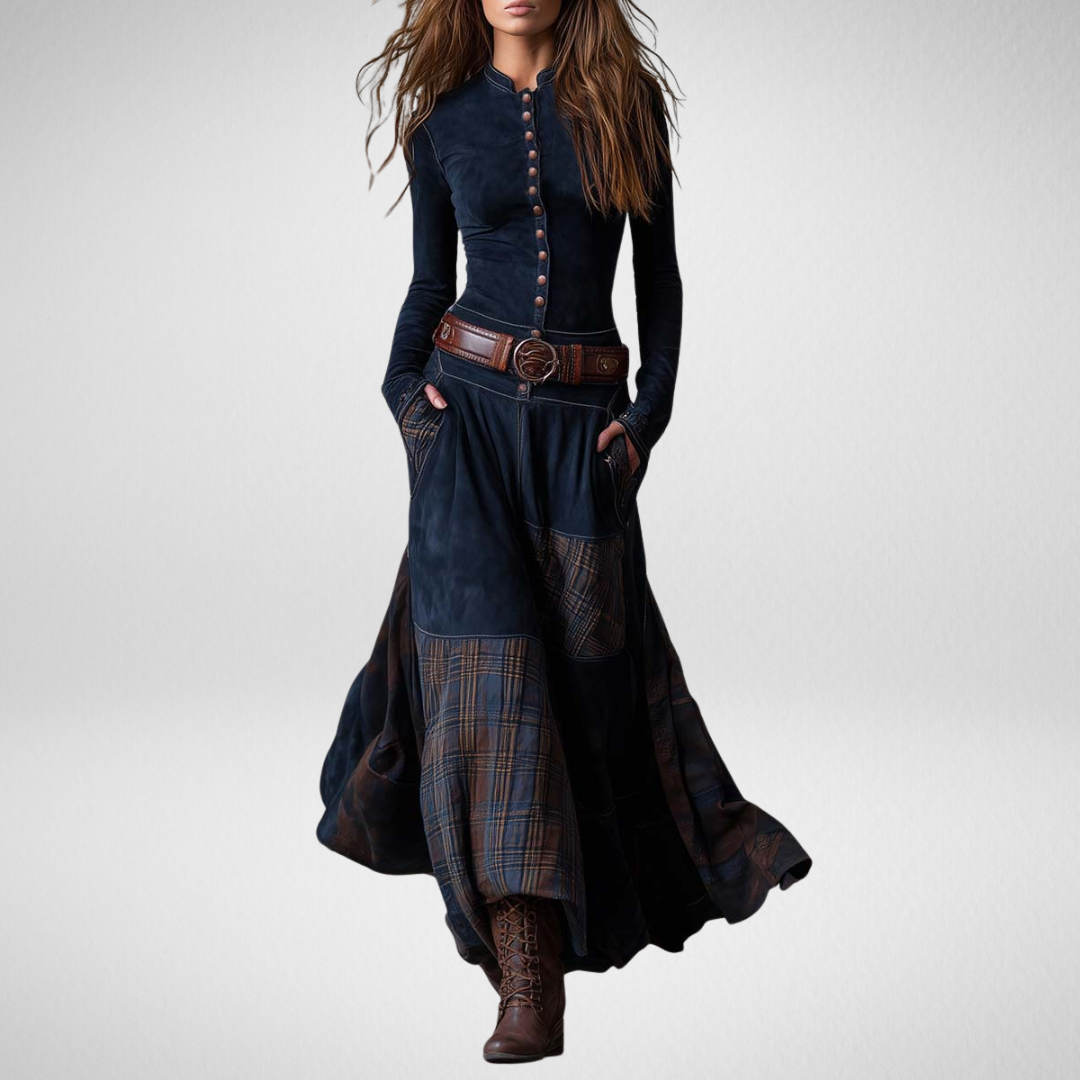 Azucena | Sukienka maxi z ekologicznej skóry z paskiem