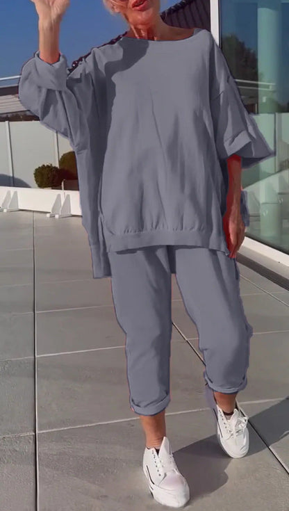 Teresa | Dwuczęściowy komplet damski z topem z okrągłym dekoltem i spodniami