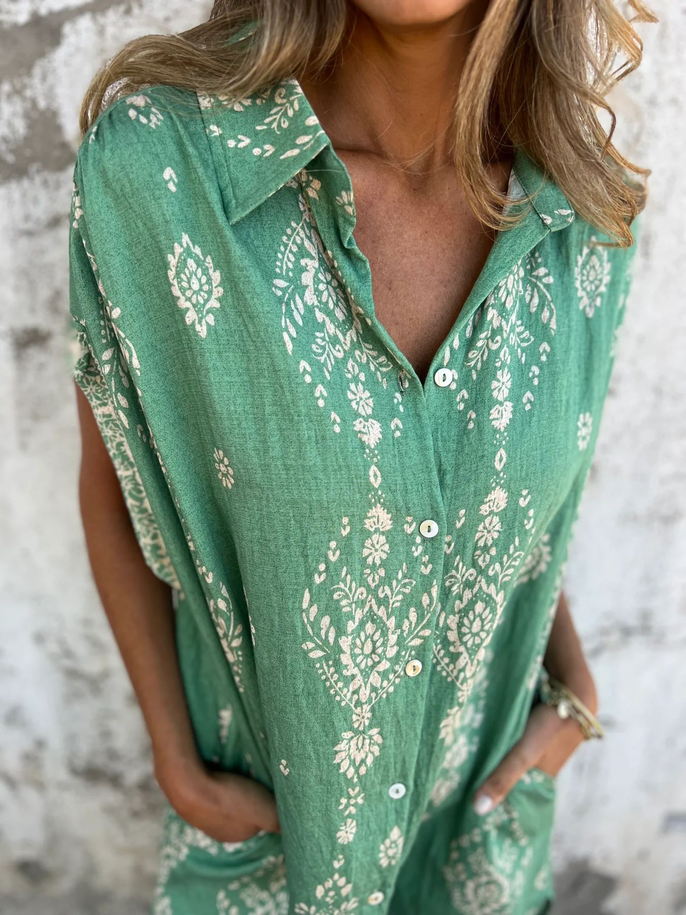 Casualowa kieszeń Sukienka z krótkim rękawem i nadrukiem