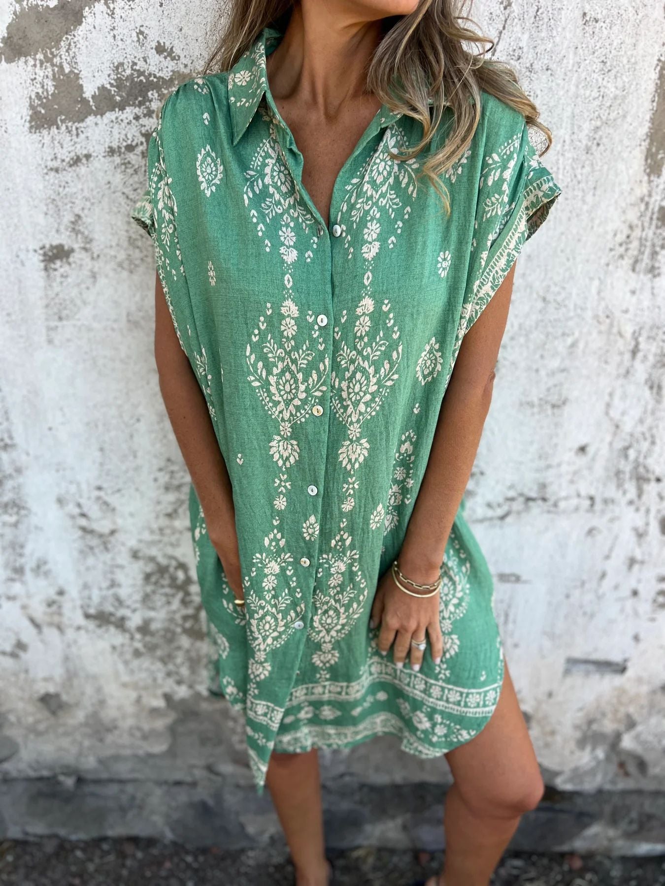 Casualowa kieszeń Sukienka z krótkim rękawem i nadrukiem