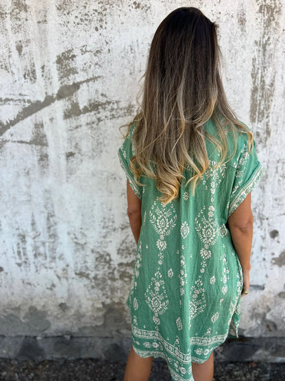 Casualowa kieszeń Sukienka z krótkim rękawem i nadrukiem