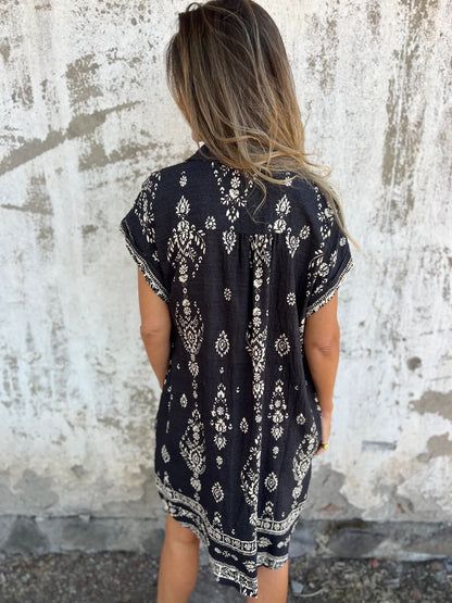 Casualowa kieszeń Sukienka z krótkim rękawem i nadrukiem