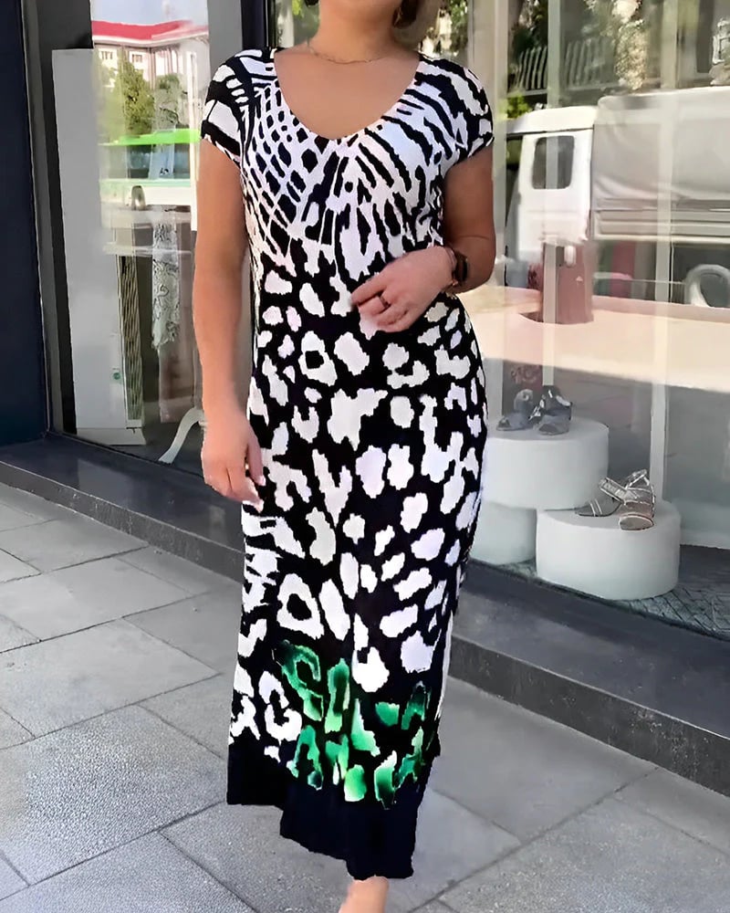 Sukienka z krótkim rękawem i nadrukiem, casualowa