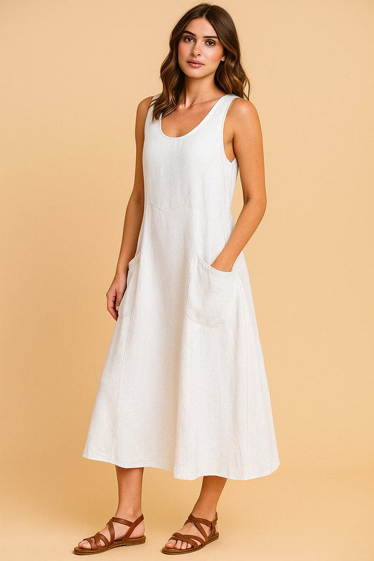 Letnia sukienka midi z kieszenią dla kobiet | Wakacje i ponadczasowość