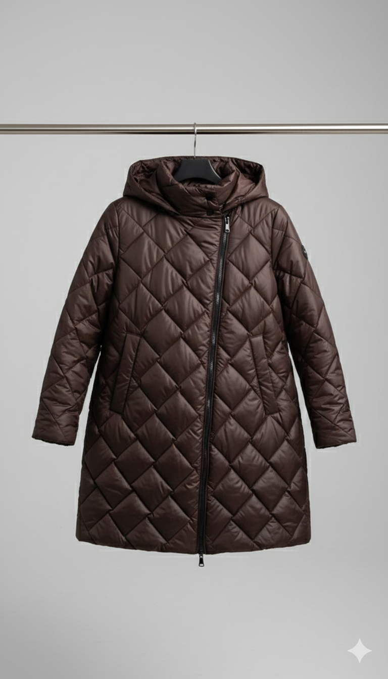 Bogna | Elegancka pikowana kurtka puchowa z kapturem