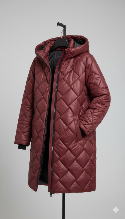 Bogna | Elegancka pikowana kurtka puchowa z kapturem