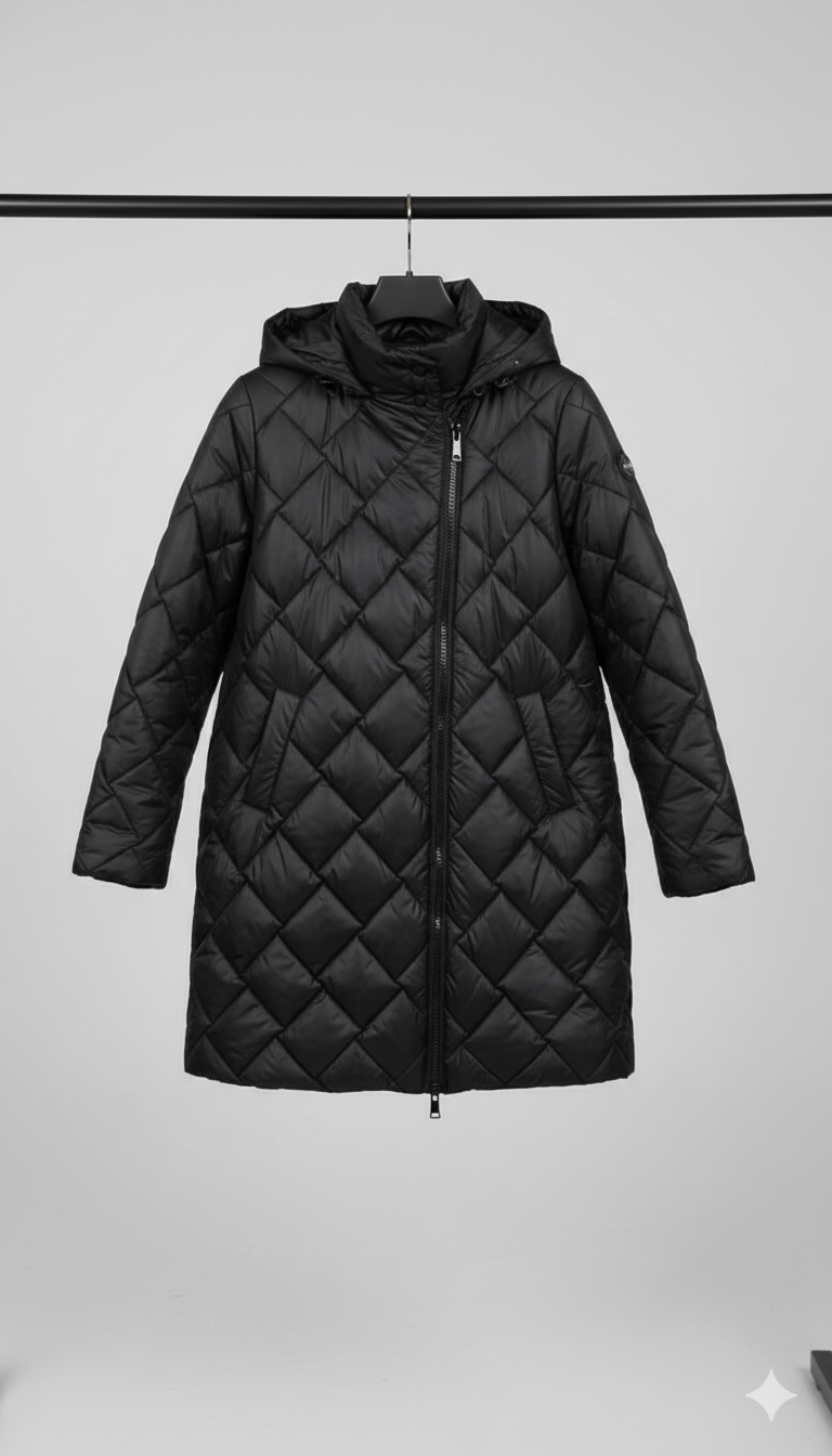 Bogna | Elegancka pikowana kurtka puchowa z kapturem