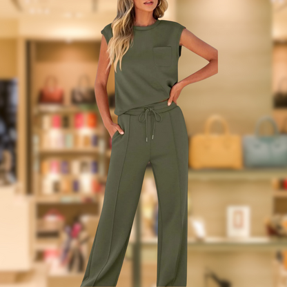 Kamila | Dwuczęściowy top bez rękawów i spodnie ze sznurkiem w talii