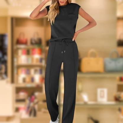 Kamila | Dwuczęściowy top bez rękawów i spodnie ze sznurkiem w talii