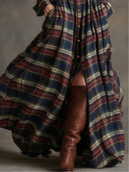 Joanna | Długa sukienka w kratę z paskiem