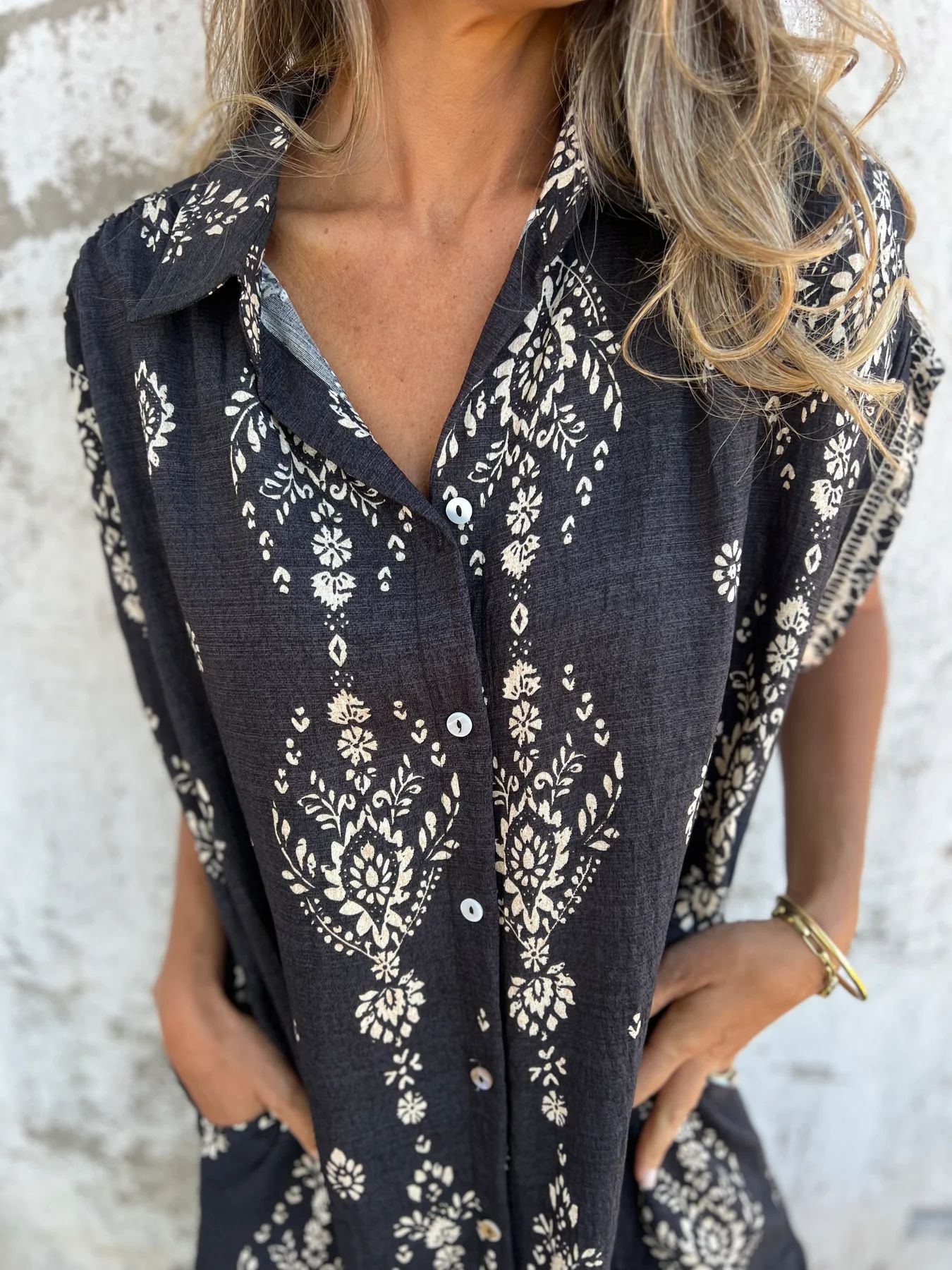 Casualowa kieszeń Sukienka z krótkim rękawem i nadrukiem