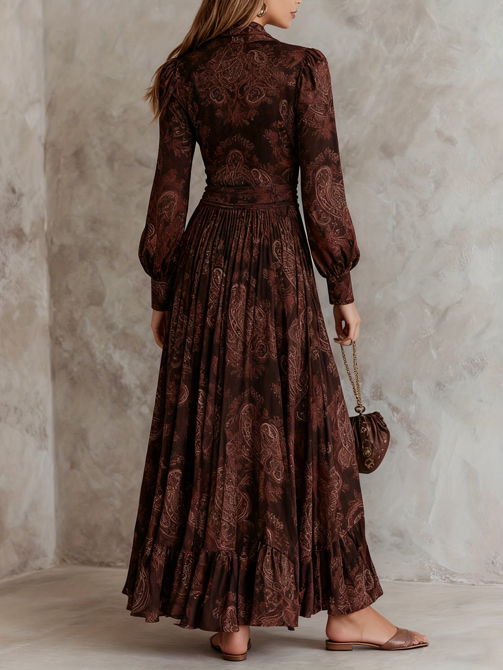 Izabela | Sukienka Maxi z Paisley i Zipperem