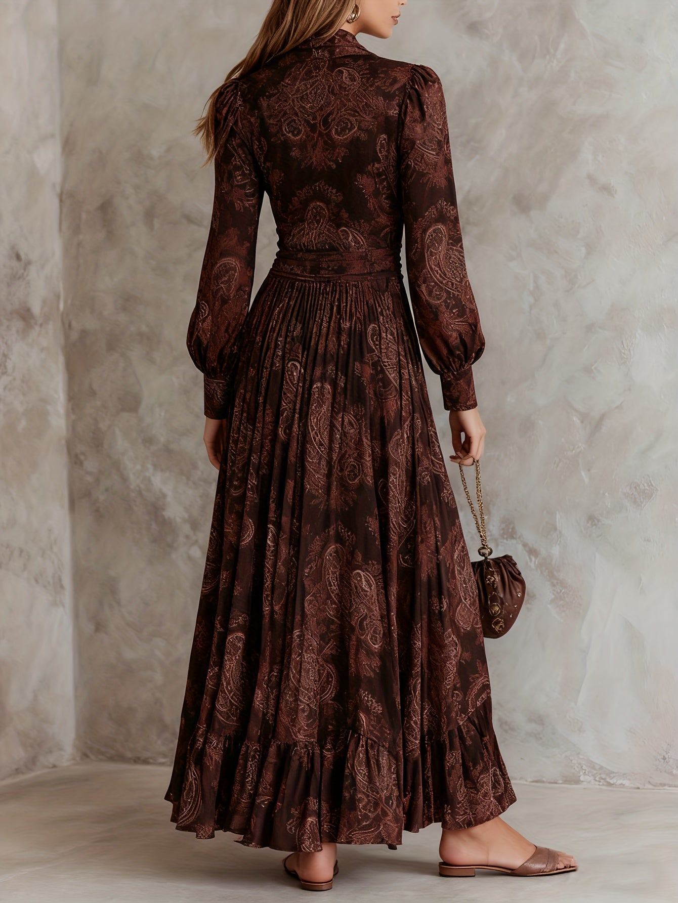 Izabela | Sukienka Maxi z Paisley i Zipperem