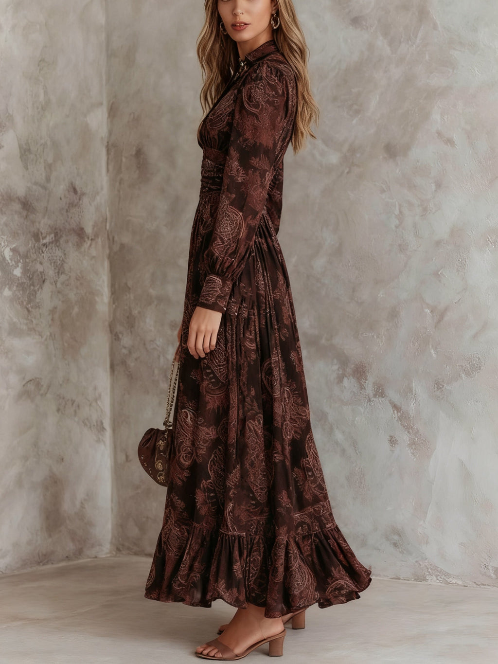 Izabela | Sukienka Maxi z Paisley i Zipperem