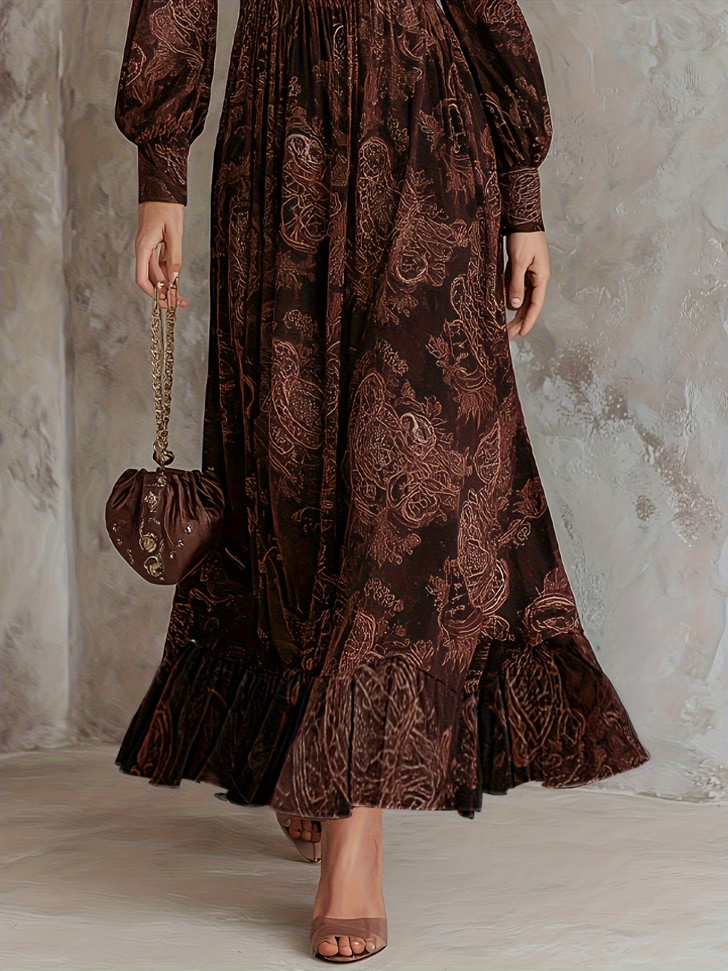 Izabela | Sukienka Maxi z Paisley i Zipperem