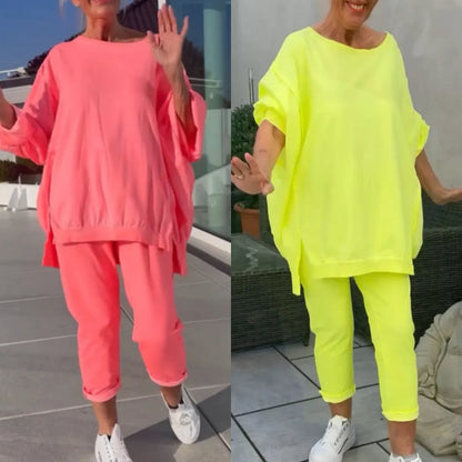 Teresa | Dwuczęściowy komplet damski z topem z okrągłym dekoltem i spodniami