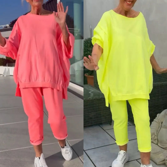 Teresa | Dwuczęściowy komplet damski z topem z okrągłym dekoltem i spodniami